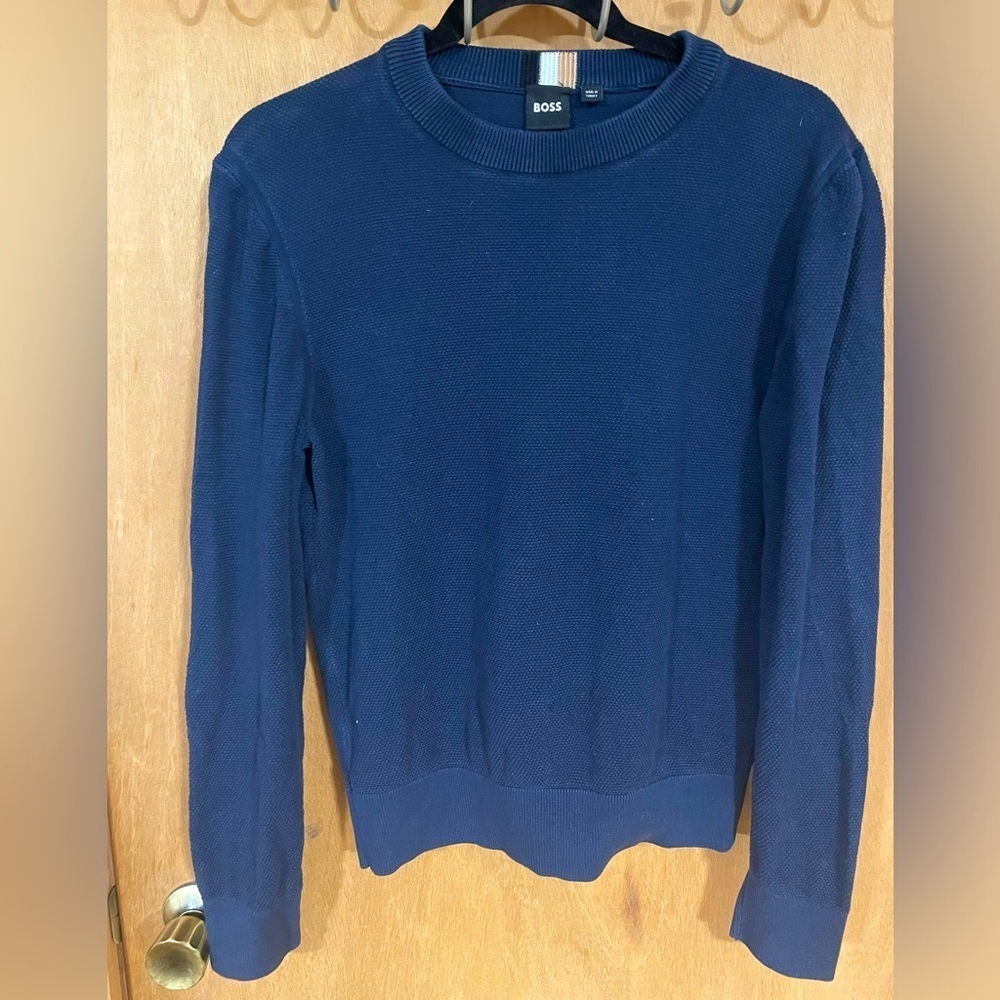HUGO BOSS- textured navy cotton sweater